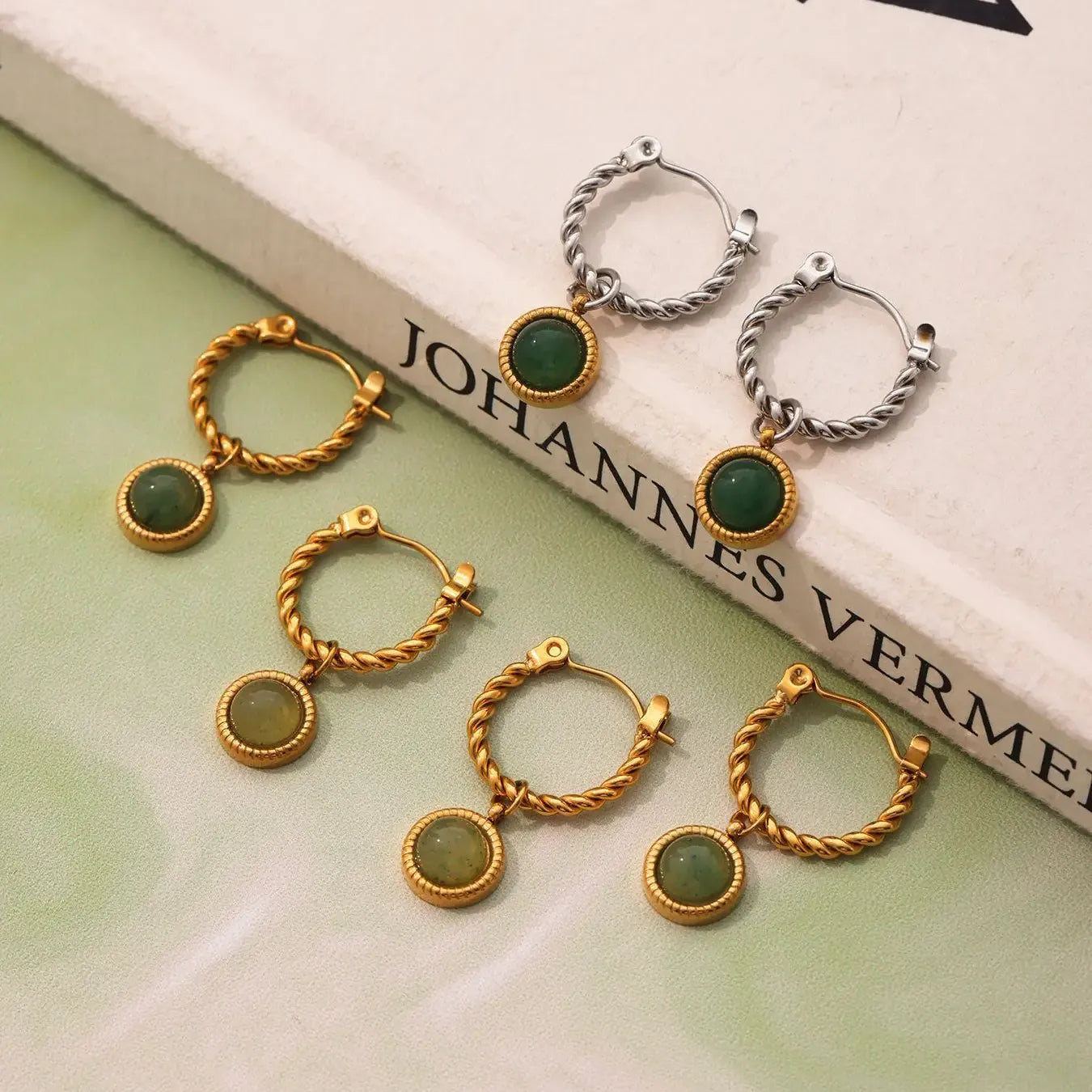 Green Agate Drop Earrings – 18K Gold Plated Stainless Steel