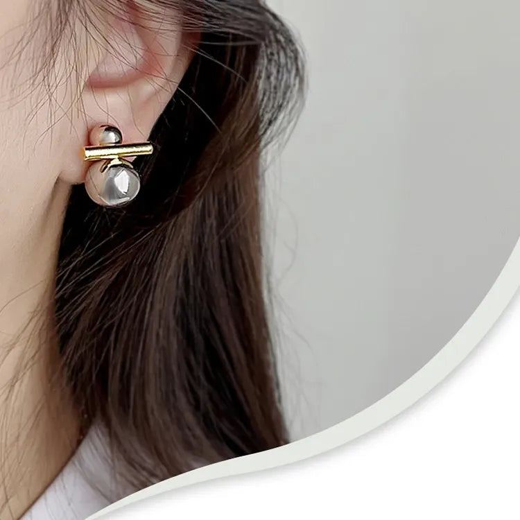 Greatera Trendy Two Tone Double Metal Ball Drop Earrings For Women Gold Silver Color Geometric Statement Earrings Jewelry 2023