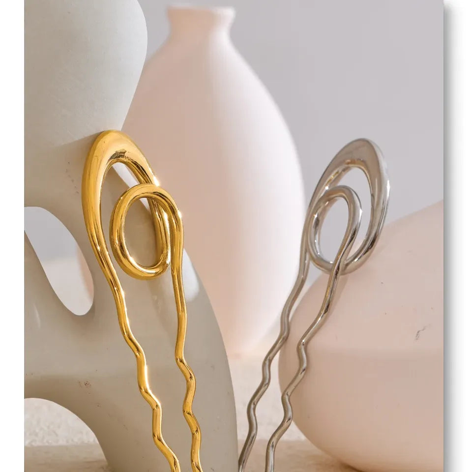 Geometric Metal Hairpin – Gold/Silver Stainless Steel Accessory