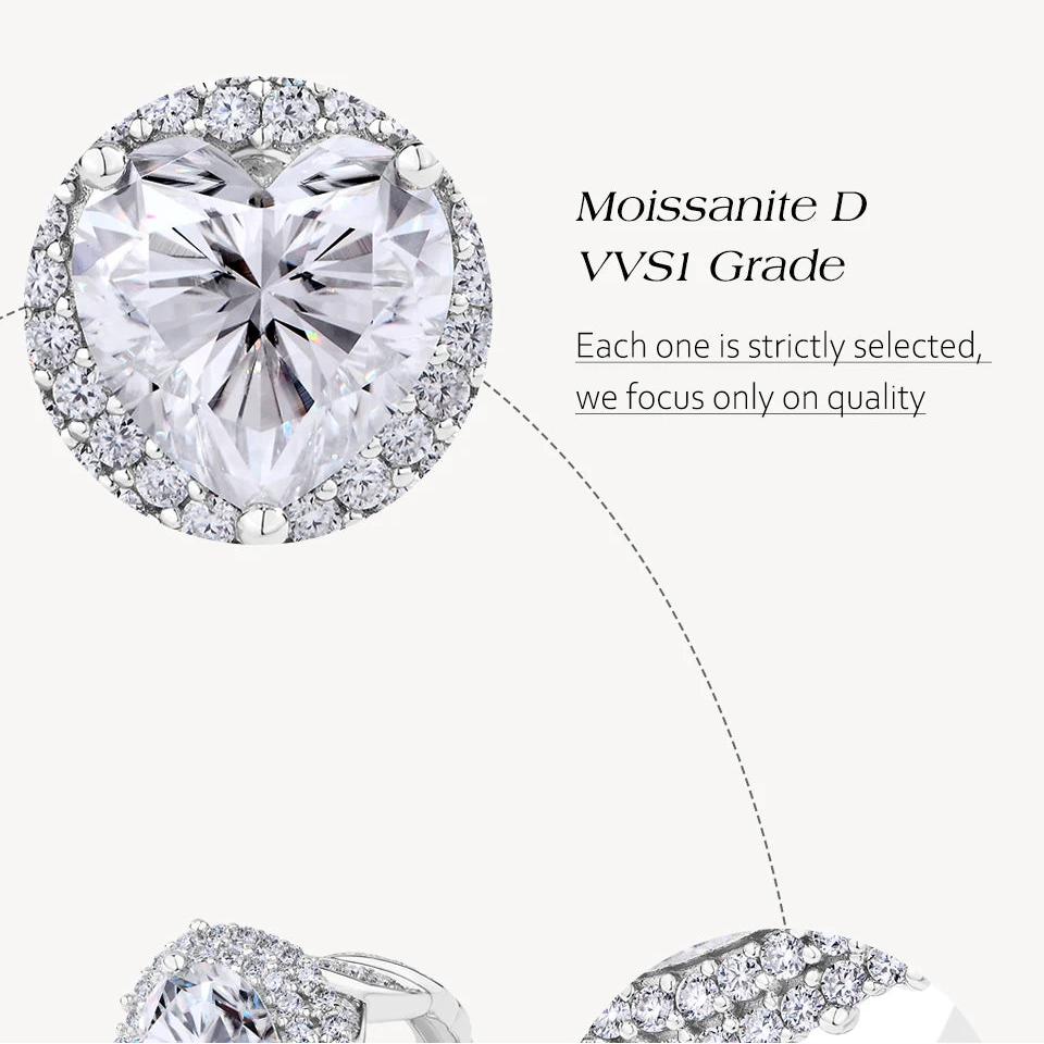 Luxe Jewels Luxury 4CT Heart Cut Moissanite Ring for Women (Full D VVS1 Real Silver) Handmade Valentine's Day Jewelry