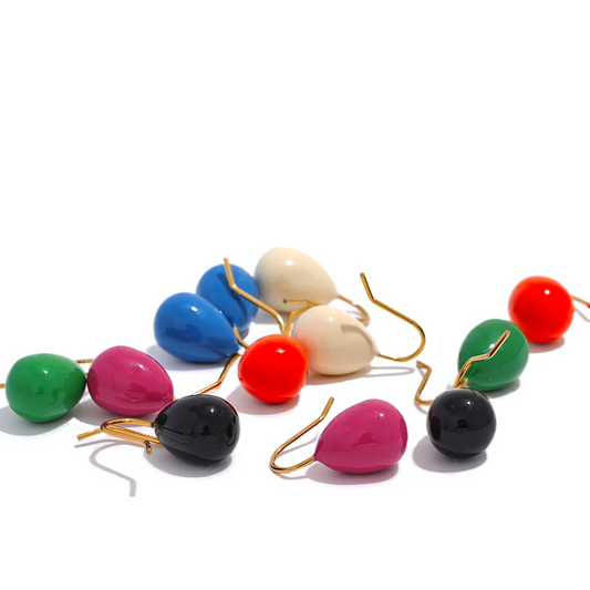 Colorful Enamel Orange Green Summer Earrings Stainless Steel Multiple Color Waterproof Jewelry