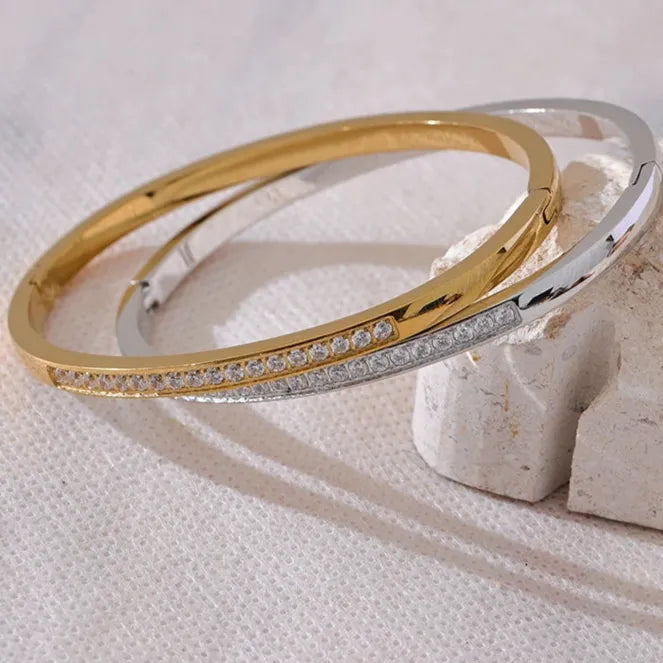 Cubic Zirconia Bangle – 60mm Gold-Plated Stainless Steel Daily Bracelet