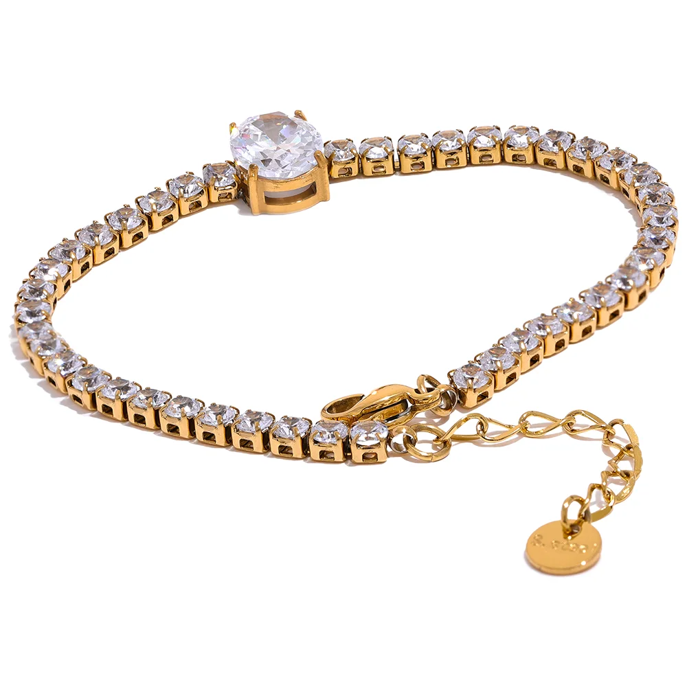 Luxury Tennis Zirconia Bracelet – Gold Plated Stainless Steel, Waterproof