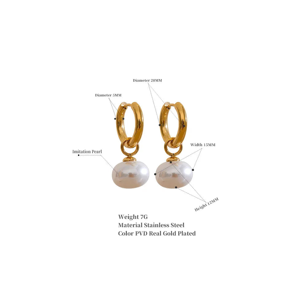 High Quality Pearl Drop Stainless Steel Golden - Hoop Earrings Charms Fashion Jewelry