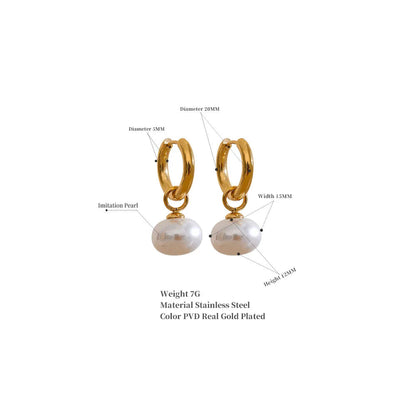 High Quality Pearl Drop Stainless Steel Golden - Hoop Earrings Charms Fashion Jewelry