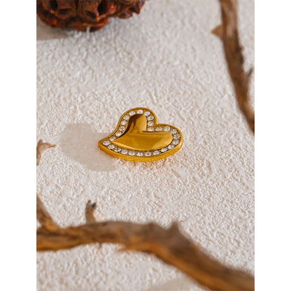Zircon Heart Brooch – 18K Gold-Plated Stainless Steel Pin