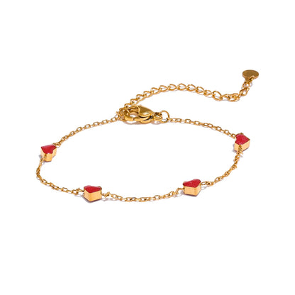 Double Side Enamel Heart Bracelet – Gold Plated Stainless Steel