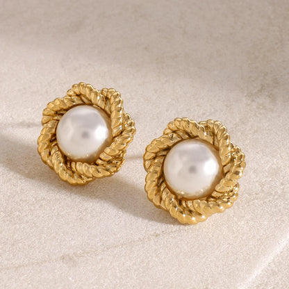 Uworld Exquisite Pearl Flower Fried Dough Twists Edge Earrings Lady Jewelry Gifts to Her Party Festival Jewelry