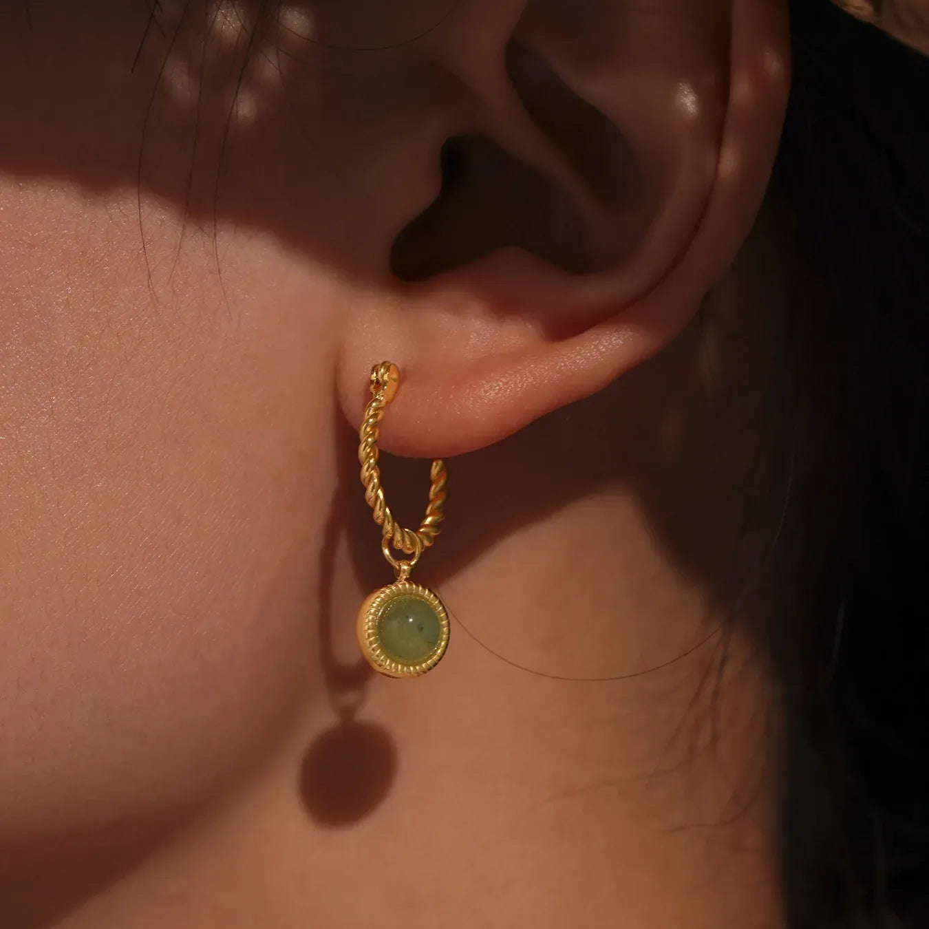 Green Agate Drop Earrings – 18K Gold Plated Stainless Steel