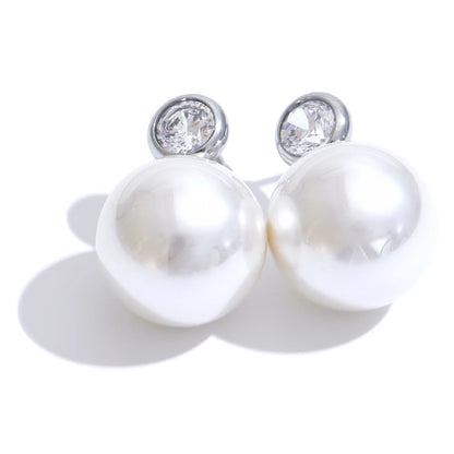 Korean Style Imitation Pearls Zircon Round Classic Daily Stud Earrings Women Stainless Steel - Charm Fashion Jewelry