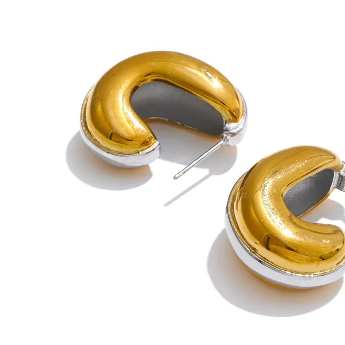 Glossy Stainless Steel C-Shape Waterproof Earrings Versatile everyday Attractive Jewelry