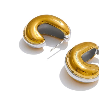 Glossy Stainless Steel C-Shape Waterproof Earrings Versatile everyday Attractive Jewelry