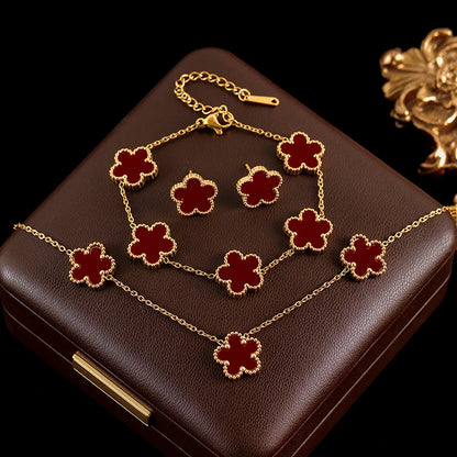 Clover Leaf Jewelry Set – Waterproof Stainless Steel 3-Piece Set