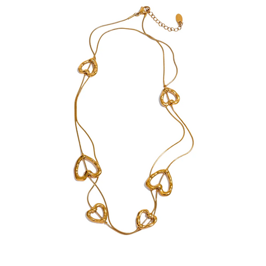 Gold Plated Heart Pendant Necklace – 85cm Long Statement Chain