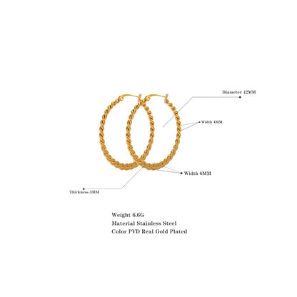Stainless Steel Twist Golden Big Hoop Earrings Waterproof Metal Unique Trendy Jewelry