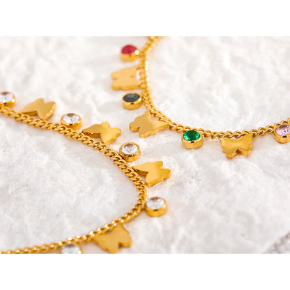Colorful Butterfly Drop Anklet – 18K Gold Stainless Steel