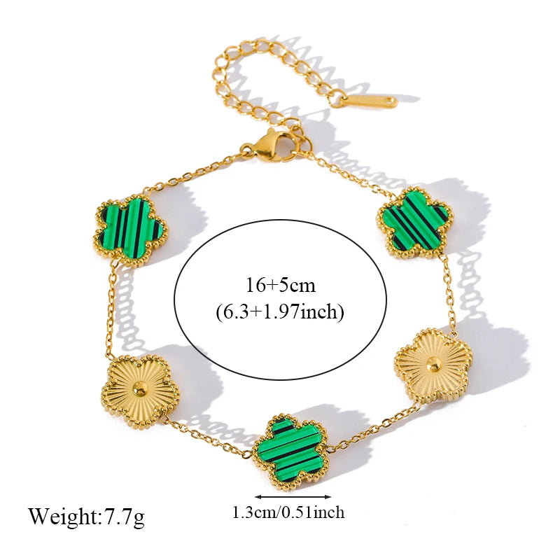 Green Clover Charm Bracelet – Double-Sided Stainless Steel Jewelry