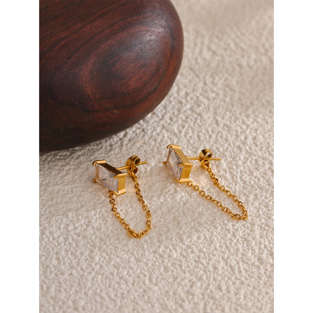 Tarnish-Free Gold Plated Drop Earrings – Shiny Cubic Zirconia Gemstones