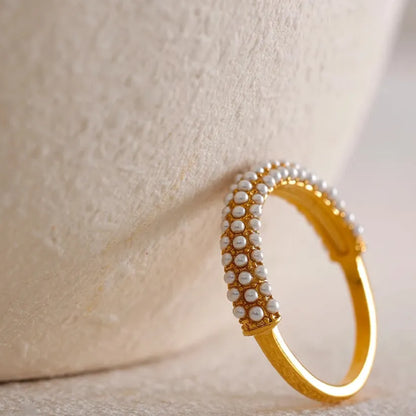 Luxe Jewels Elegant Pearls Stainless Steel Ring - 18K Gold Plated Jewelry
