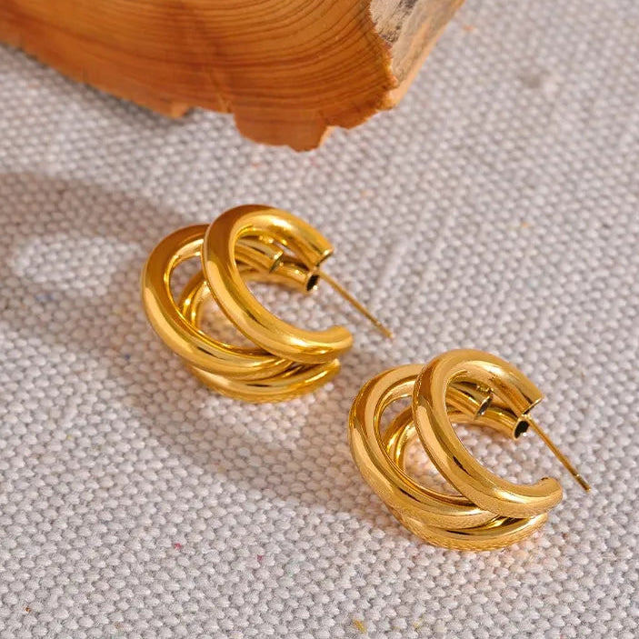 New Stainless Steel 18K Gold Plated Metallic Huggie Hoop Earrings