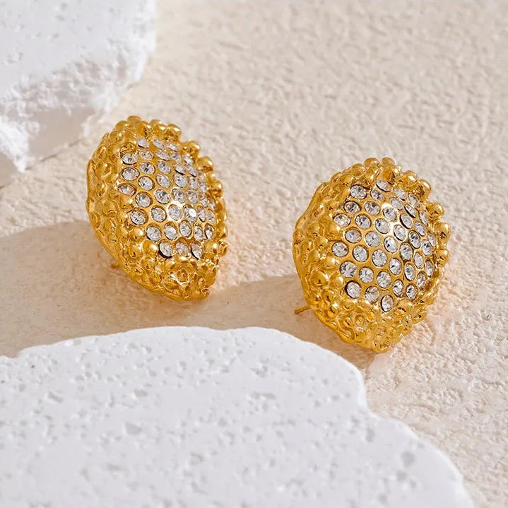 Large Push Back Cubic Zirconia Earrings - Hypoallergenic 18k Gold Colour Stainless Steel Jewelry for Women