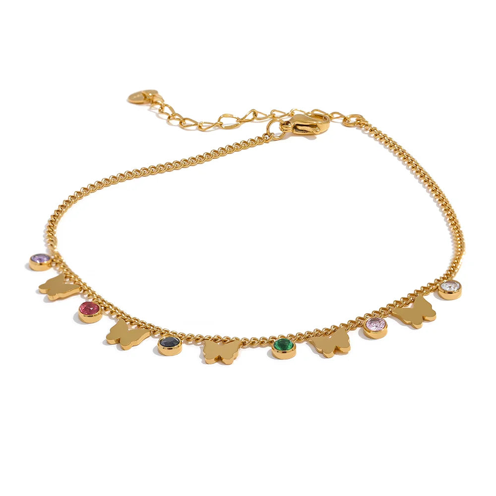 Colorful Butterfly Drop Anklet – 18K Gold Stainless Steel
