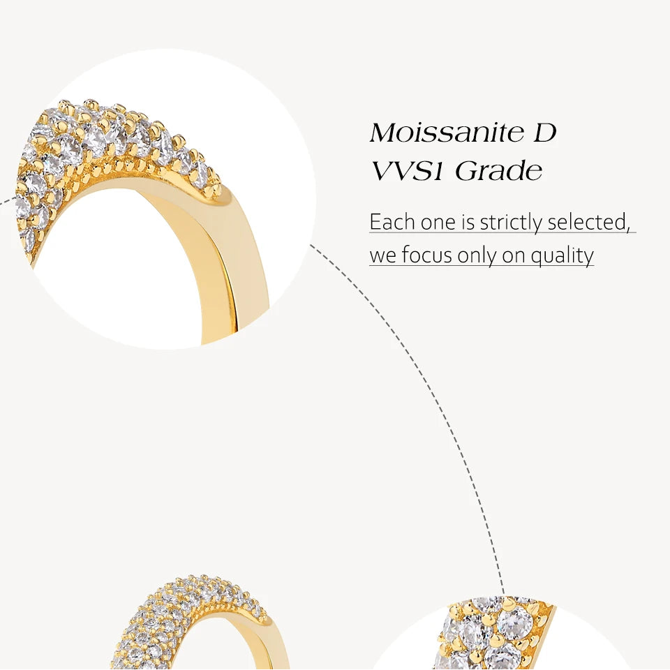 Sparkling Full D Color Moissanite Ring for Women - S925 Sterling Silver Wavy Band