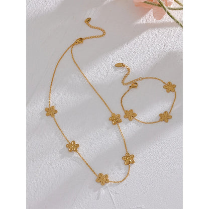 Gold Flower Jewelry Set – Stainless Steel Necklace & Bracelet
