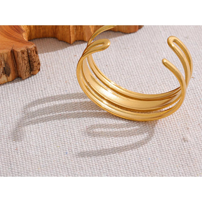 Multi-Layer Textured Cuff – Gold Plated Stainless Steel Statement Bracelet