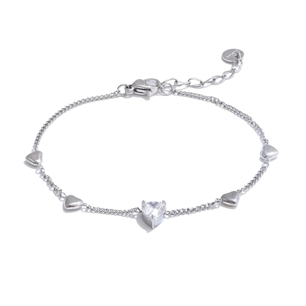 Zirconia Heart Anklet – Gold Plated Stainless Steel