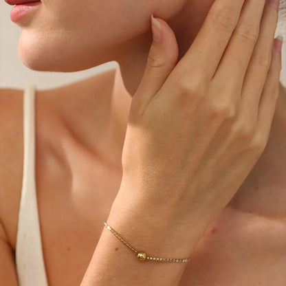 2MM Adjustable CZ Charm Bracelet – Gold Stainless Steel 18K Plated Waterproof