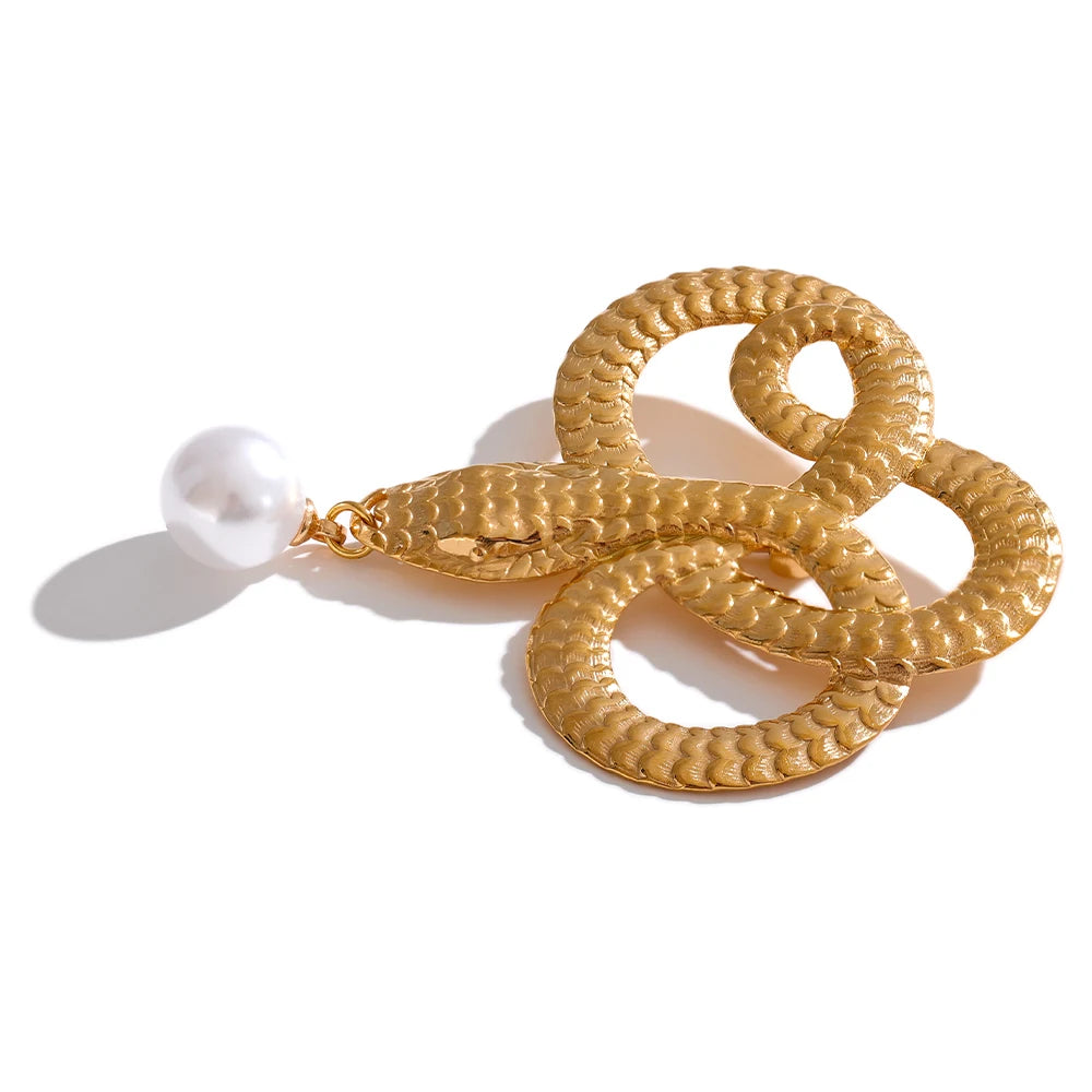 Snake Drop Pearl Brooch – 316L Stainless Steel Gold-Plated Pin