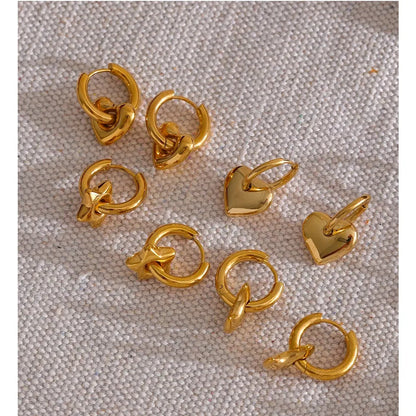 Star Moon Heart Pendant Drop Hoop Huggie Earrings 18k Gold Plated Trendy Waterproof Stainless Steel Fashion Charm Jewelry