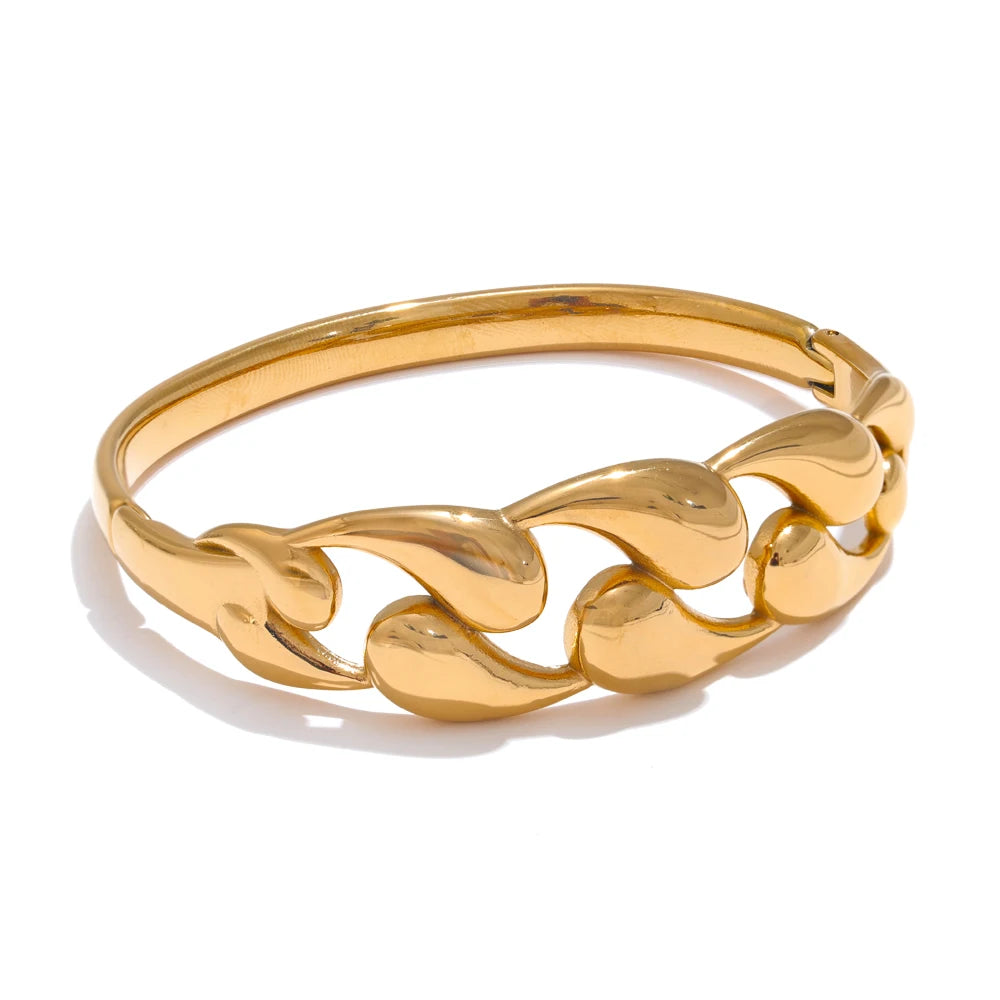 Water Drop Hollow Bangle – 64mm Gold-Plated Stainless Steel Statement Bracelet
