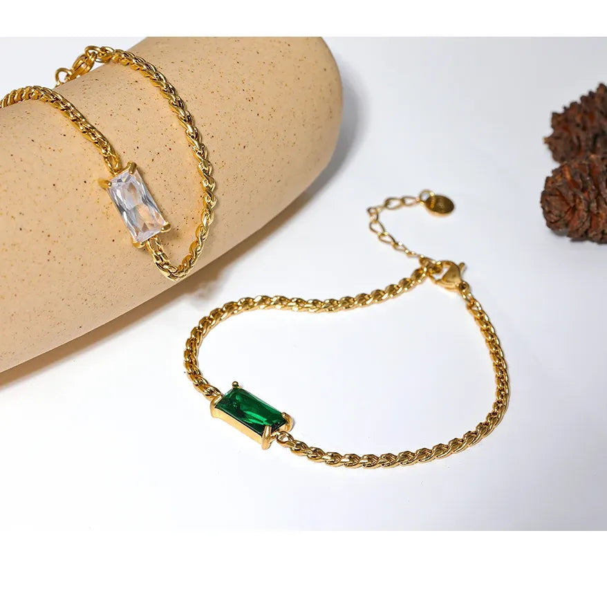 Cubic Zirconia Gold Stainless Steel Bracelet – Waterproof Chic Jewelry