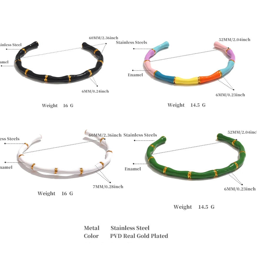 Colorful Enamel Bamboo Cuff – Gold Plated Stainless Steel