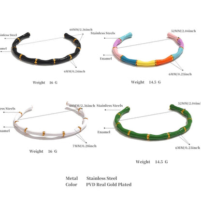 Colorful Enamel Bamboo Cuff – Gold Plated Stainless Steel