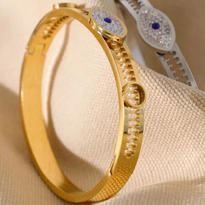 60mm Evil Eye Real 18K Gold-Plated Stainless Steel Bangle