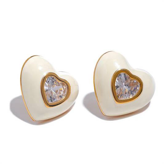 Elegant Colorful Heart Enamel Stud Earrings with CZ – Chic Jewelry