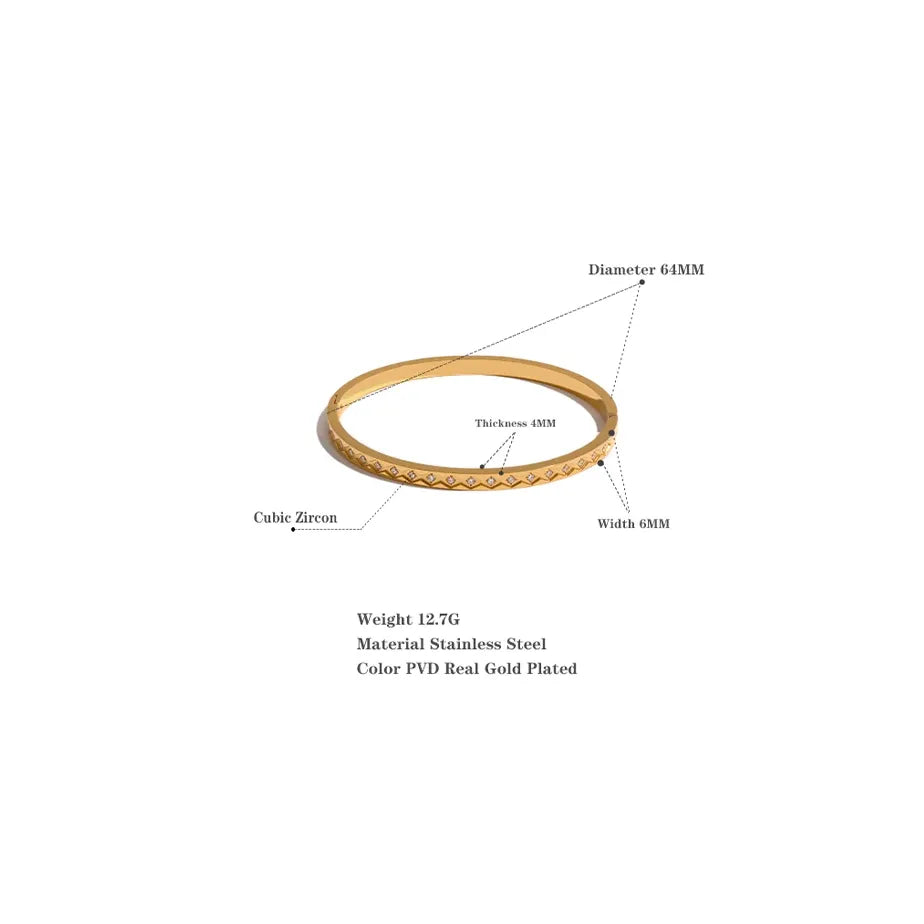 60mm Cast Bangle Bracelet – Gold Plated Stainless Steel with Zirconia