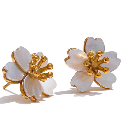 High Quality Natural Shell Flower Golden Daily Stud Earrings - Hypoallergenic Stainless Steel Exquisite Jewelry