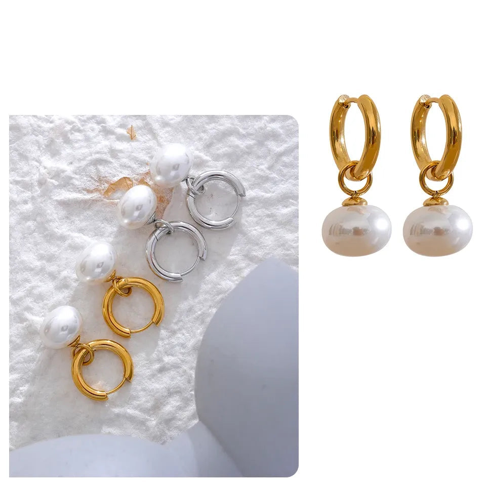 High Quality Pearl Drop Stainless Steel Golden - Hoop Earrings Charms Fashion Jewelry