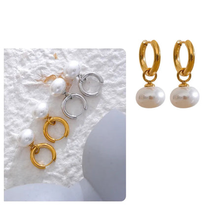 High Quality Pearl Drop Stainless Steel Golden - Hoop Earrings Charms Fashion Jewelry
