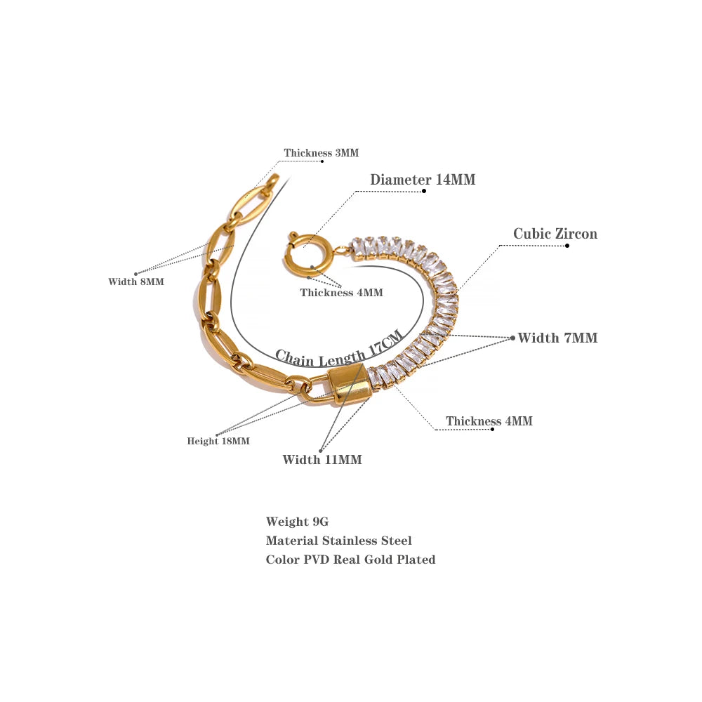 Cubic Zircon Lock Bracelet – Gold Plated Stainless Steel with Cubic Zirconia