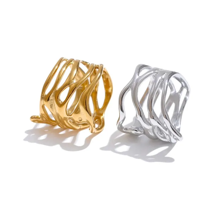 Luxe Jewels 316L Stainless Steel Layered Hollow Ring – 18K PVD Gold Plated Jewelry