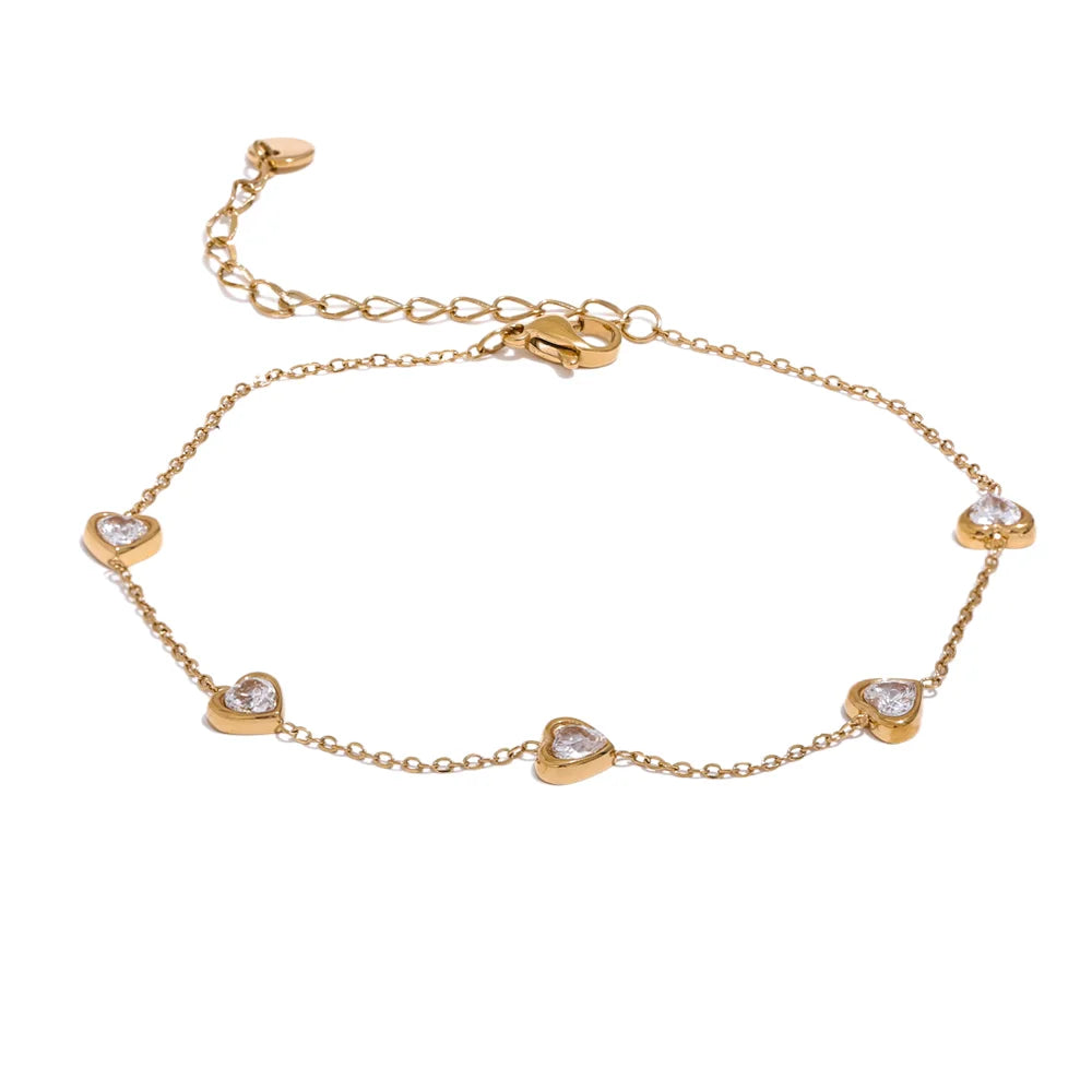 Colorful Heart Zircon Anklet – Gold Plated Stainless Steel