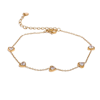 Colorful Heart Zircon Anklet – Gold Plated Stainless Steel