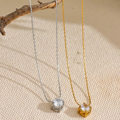 Chic Cubic Zirconia Pendant Necklace – Gold Stainless Steel Daily Jewelry