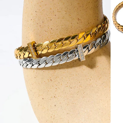 Stainless Steel Waterproof 18K Gold Cuban Zircon Bracelet