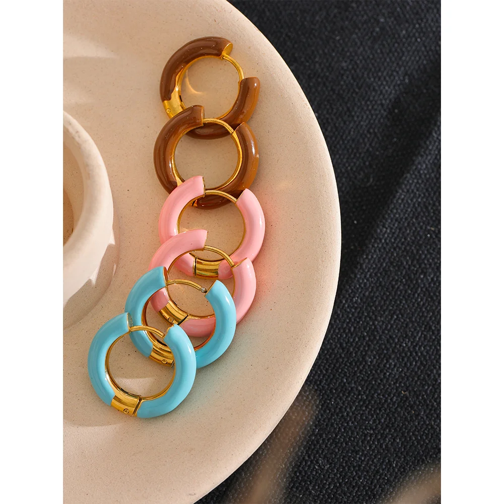 Gold Plated Tarnish Resistant - 20mm Candy Color Enamel Hoop Earrings